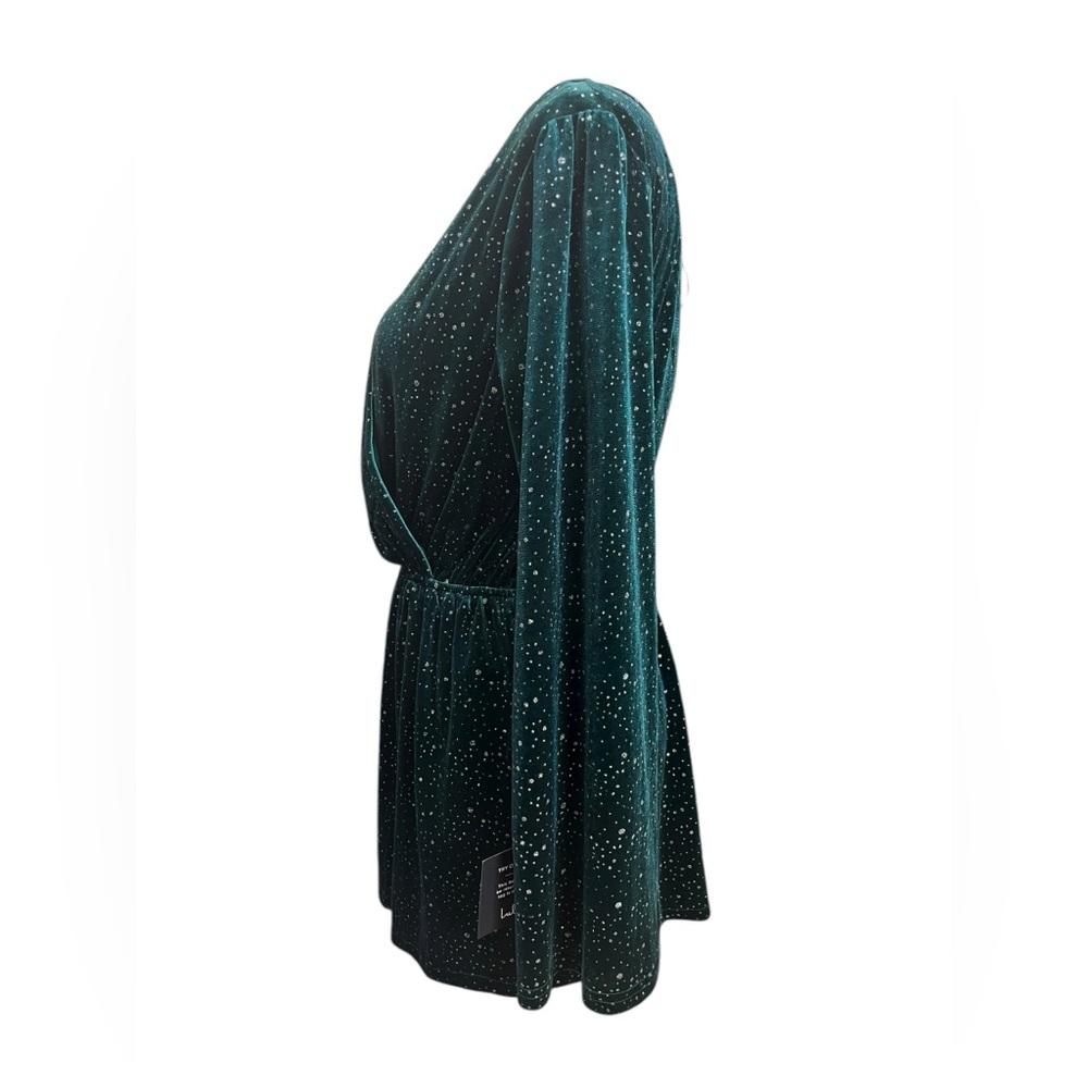 Lulus Beneath a Starry Sky Emerald Green Velvet Silver Sparkly Romper Medium NWT - Picture 6 of 15